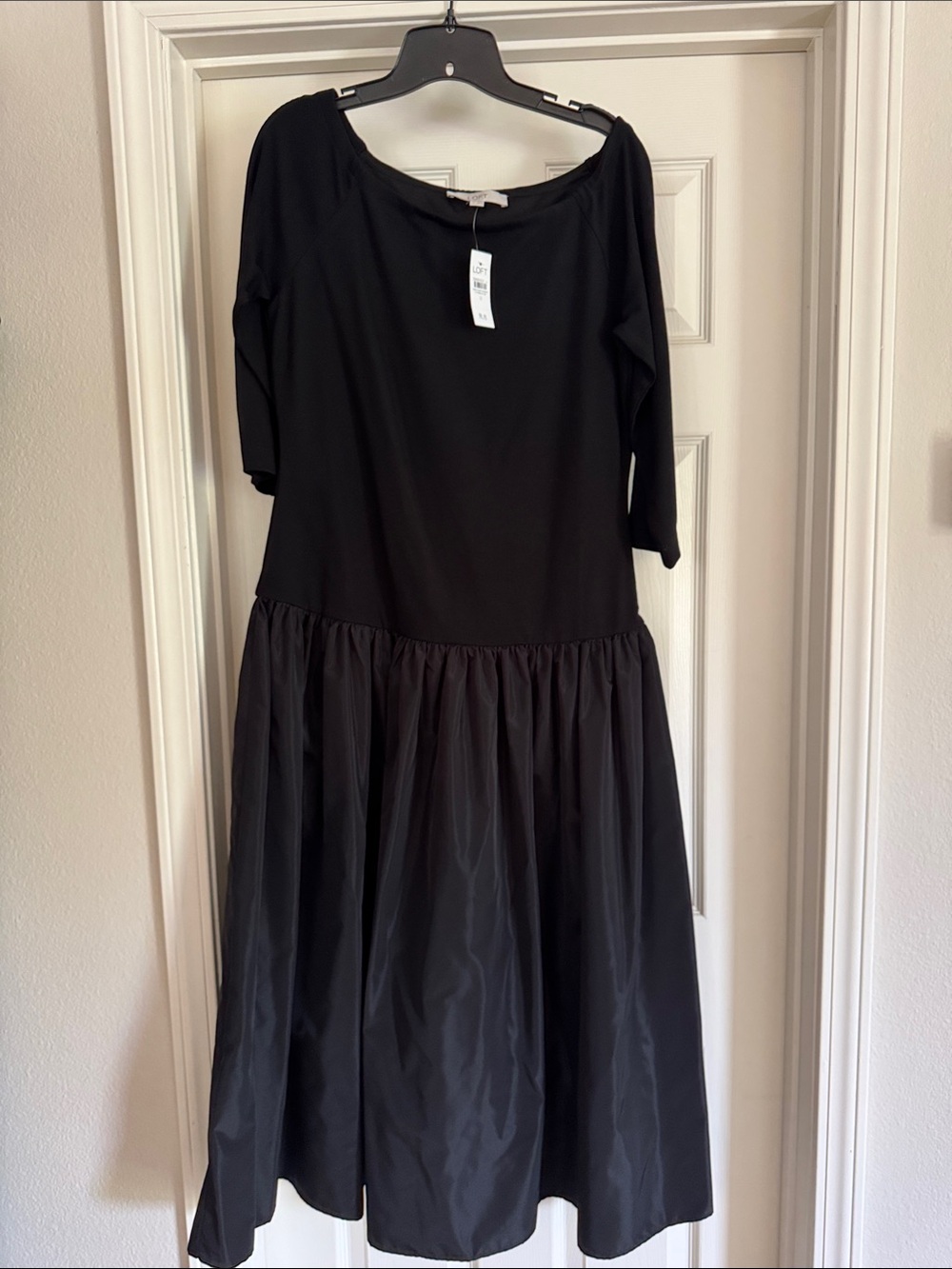 LOFT Black Drop-Waist Midi Dress
